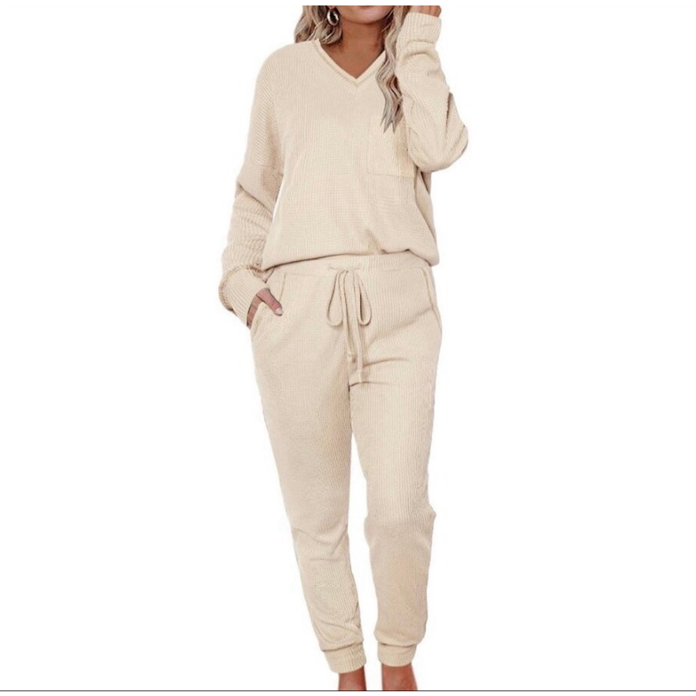 NEW Pajama Set Waffle Knit 2 Piece Lounge Sleepwear Loungewear L